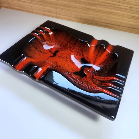 Evangeline Ceramic Ashtray Mid Century Modern Vintage Large Canada Black Orange - Picture 8 of 14
